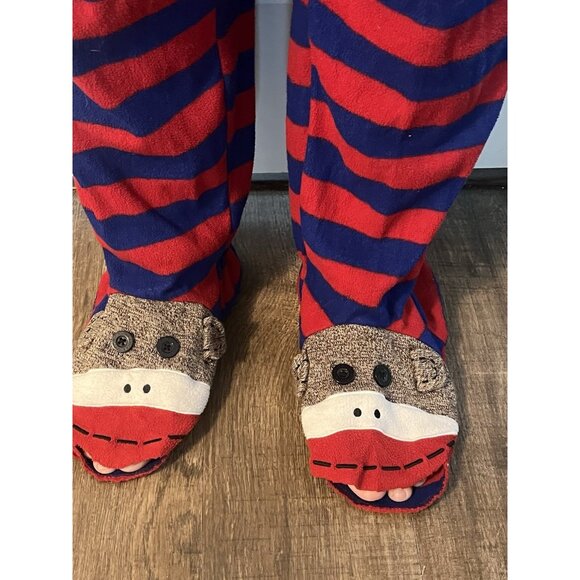 NICK & NORA Sock Monkey One Piece Pajamas Sleepwear Footed Adult XL Full Zip SEE - Picture 4 of 15